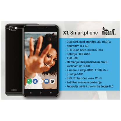 MeanIT Smartphone 5", Dual SIM, Quad Core, RAM 1GB, 8Mpixel - X1