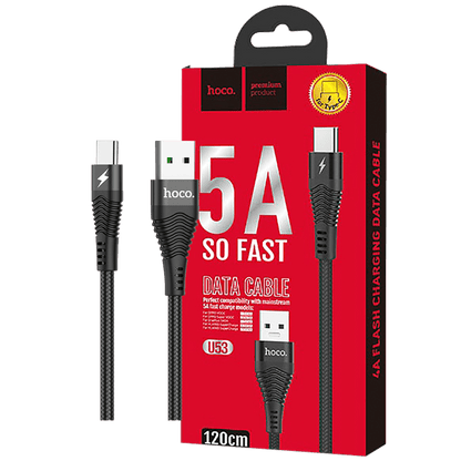 hoco. USB kabl za smartphone, USB type C, 1.2 met., 5 A, crna - U53 5A Flash
