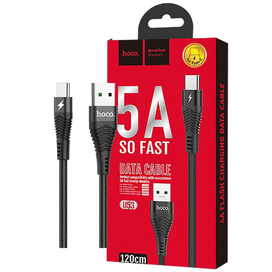 hoco. USB kabl za smartphone, USB type C, 1.2 met., 5 A, crna - U53 5A Flash