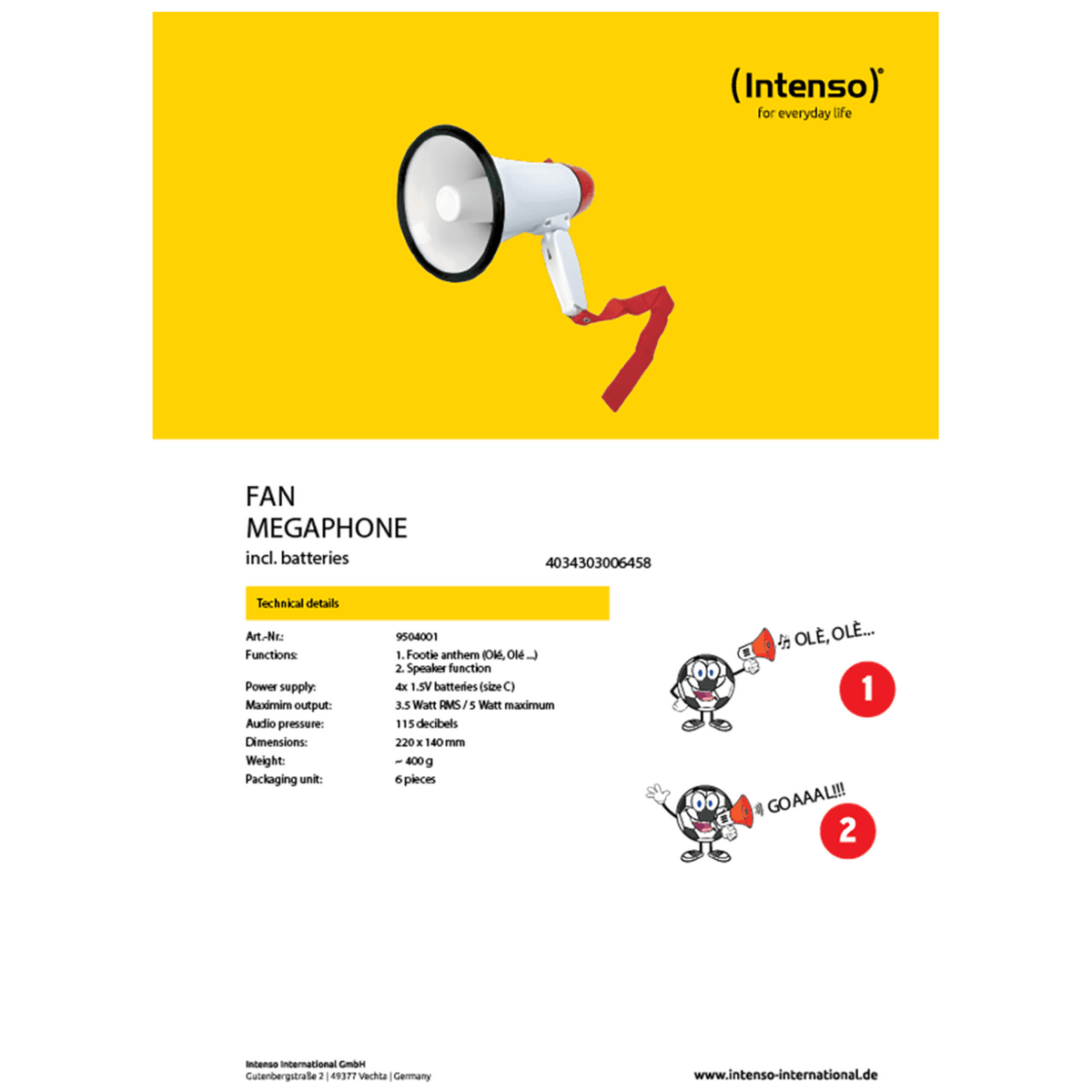 (Intenso) Megafon, navijački, 5 W, 115 dB - 9504001