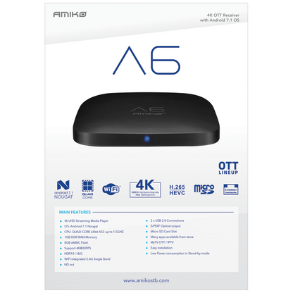 Amiko Prijemnik IPTV,-Stalker Android, 1/8GB, 4K, WiFi - A6 OTT
