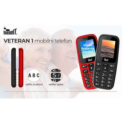 MeanIT Mobilni telefon, 1.77" zaslon, Dual SIM, BT, SOS tipka - VETERAN I MOBILNI TELEFON-CRNI