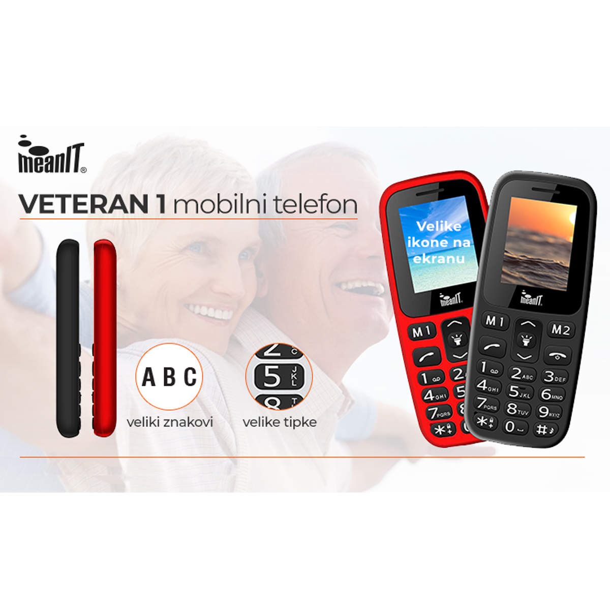 MeanIT Mobilni telefon, 1.77" zaslon, Dual SIM, BT, SOS tipka - VETERAN I MOBILNI TELEFON-CRVENI
