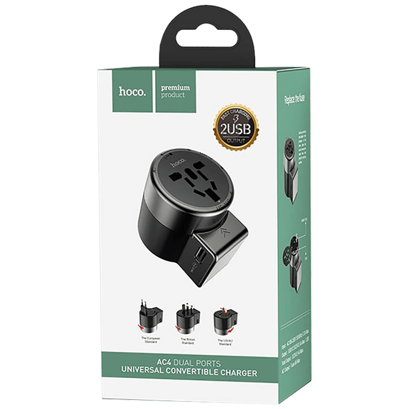 hoco. Punjač Travel, univerzalni, EU/UK/US/AU, 2 x USB,2.5 A - AC4 Dual port rotating charging