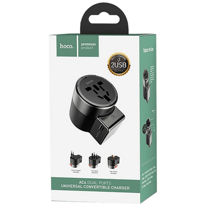 hoco. Punjač Travel, univerzalni, EU/UK/US/AU, 2 x USB,2.5 A - AC4 Dual port rotating charging