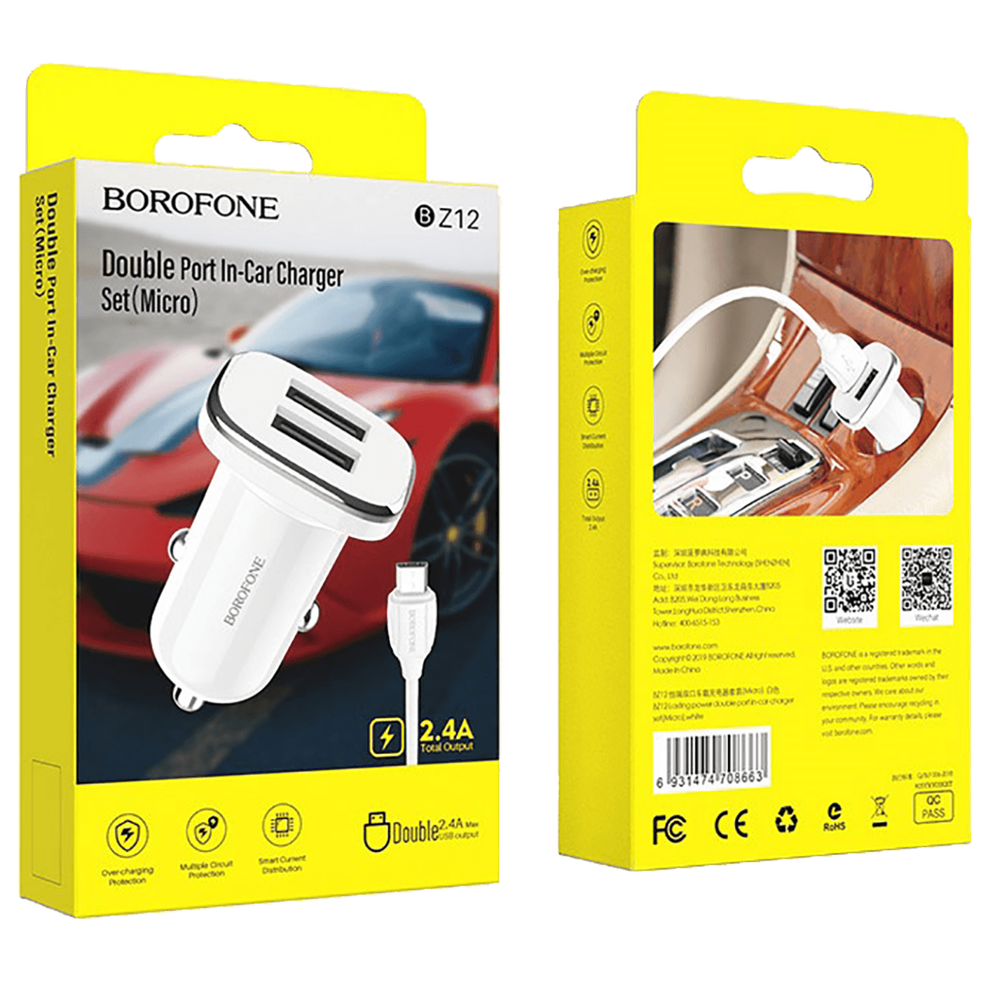 Borofone Auto punjač sa micro USB kabelom, 2 x USB, 5 V/2.4 A - BZ12 Lasting power set