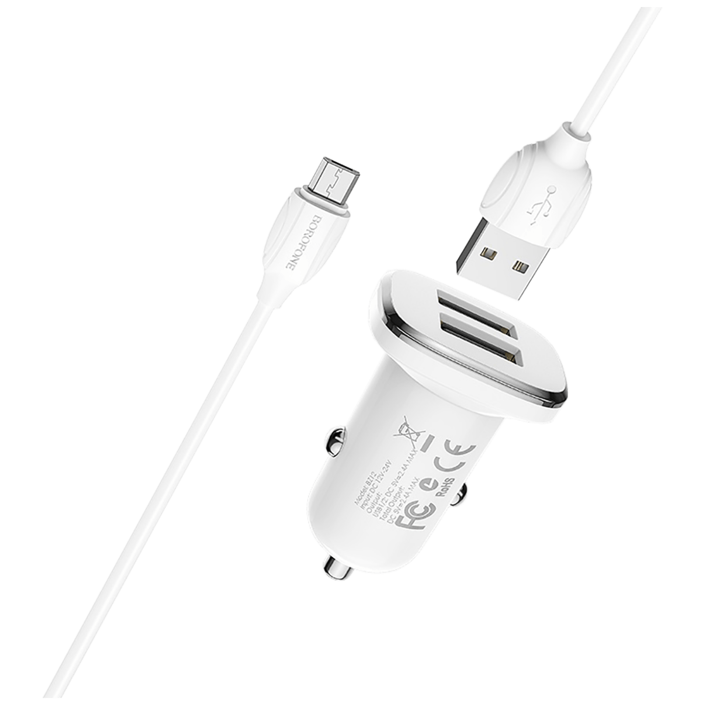 Borofone Auto punjač sa micro USB kabelom, 2 x USB, 5 V/2.4 A - BZ12 Lasting power set