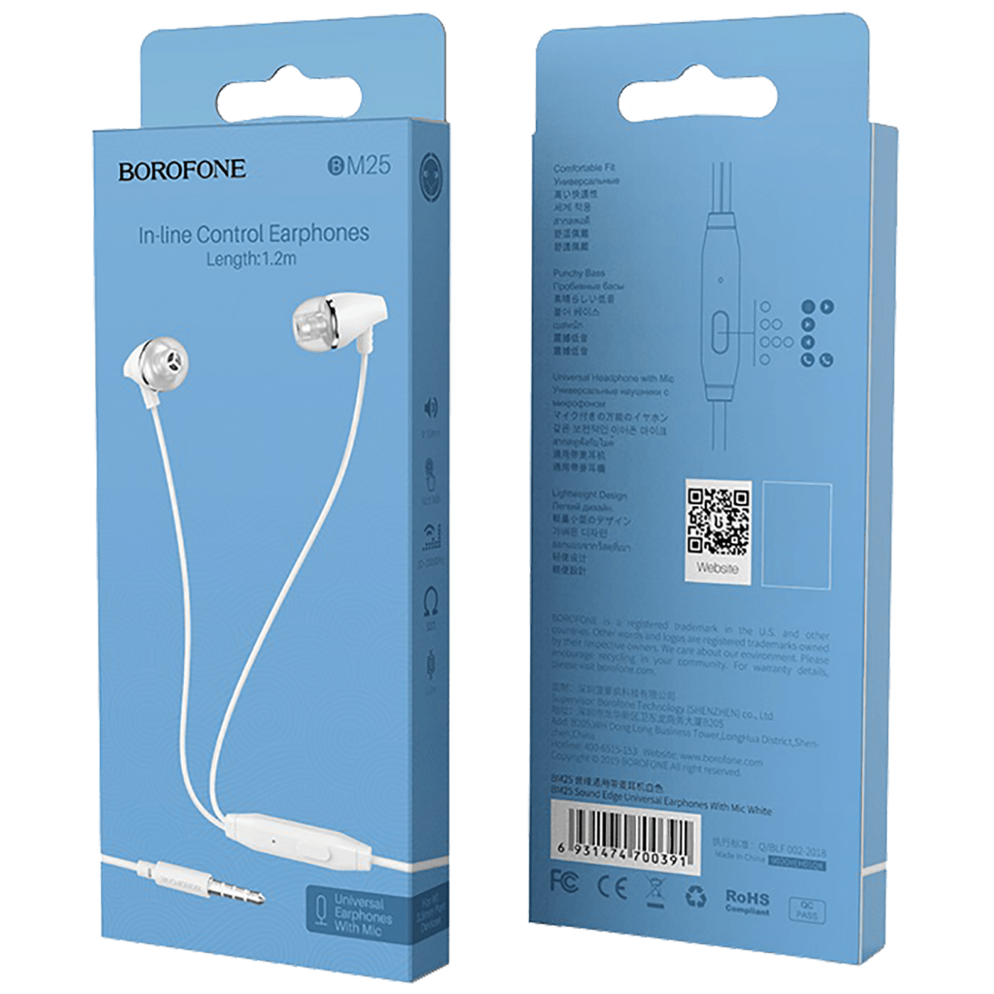Borofone Slušalice sa mikrofonom, 3.5 mm,dužina kabela 1.2 met,bijela - BM25 Sound edge