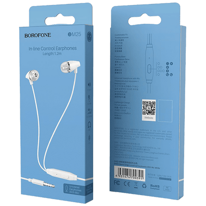 Borofone Slušalice sa mikrofonom, 3.5 mm,dužina kabela 1.2 met,bijela - BM25 Sound edge