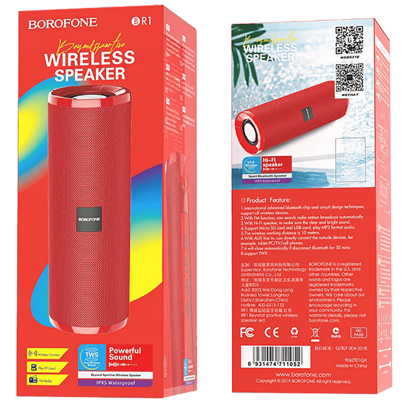 Borofone Zvučnik bežični, Bluetooth, 1200 mAh, 3 h, crvena - BR1 Beyond Red