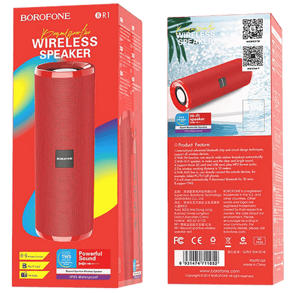 Borofone Zvučnik bežični, Bluetooth, 1200 mAh, 3 h, crvena - BR1 Beyond Red
