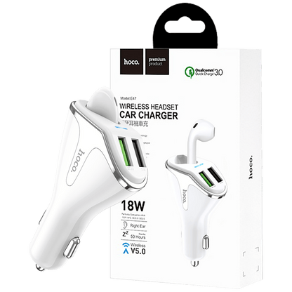 hoco. Auto punjač sa bežičnom slušalicom, QC,2 x USB, 3.1 A,bijela - E47 Traveller White