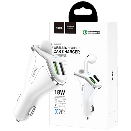 hoco. Auto punjač sa bežičnom slušalicom, QC,2 x USB, 3.1 A,bijela - E47 Traveller White