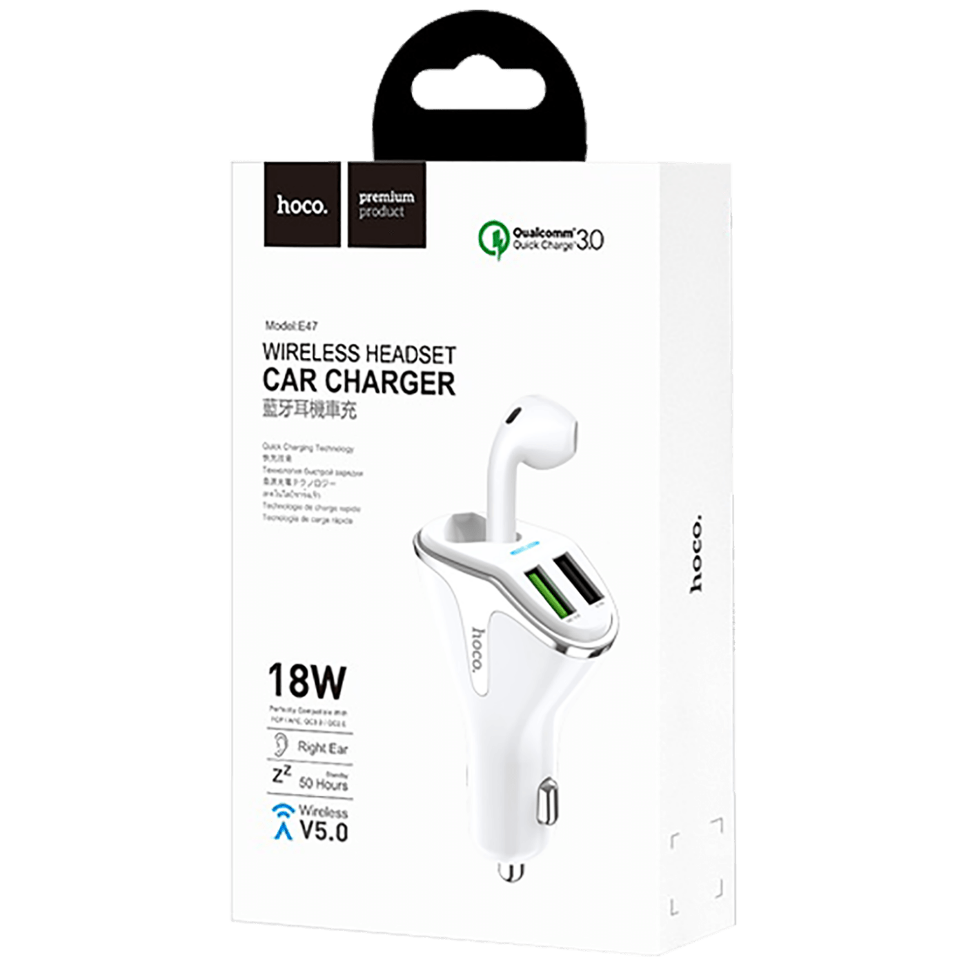 hoco. Auto punjač sa bežičnom slušalicom, QC,2 x USB, 3.1 A,bijela - E47 Traveller White