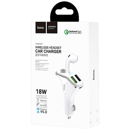 hoco. Auto punjač sa bežičnom slušalicom, QC,2 x USB, 3.1 A,bijela - E47 Traveller White