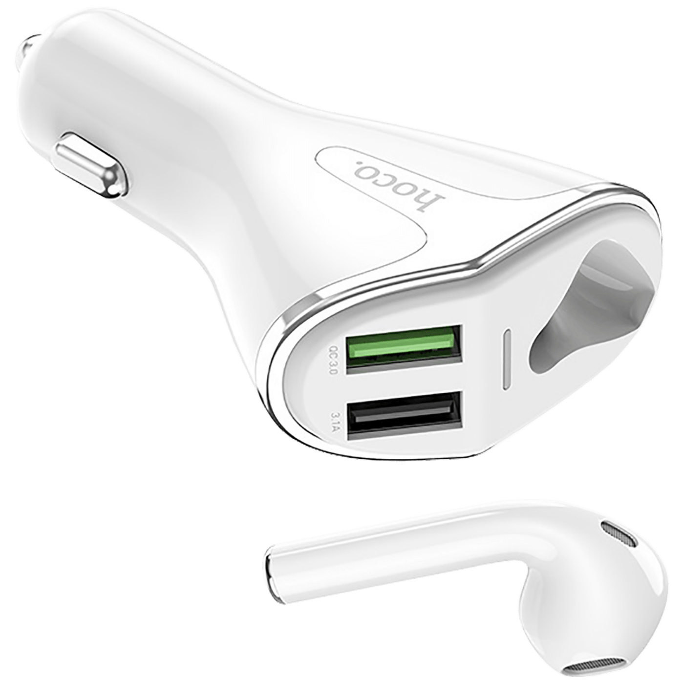 hoco. Auto punjač sa bežičnom slušalicom, QC,2 x USB, 3.1 A,bijela - E47 Traveller White