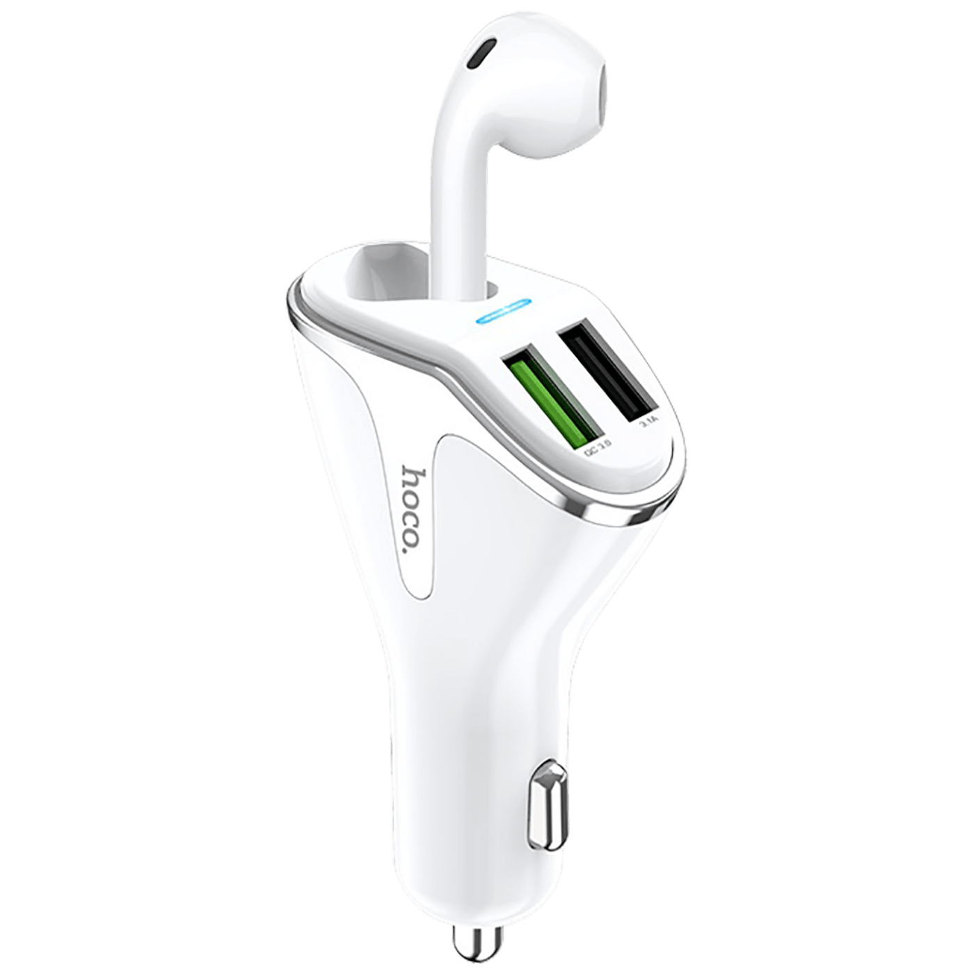 hoco. Auto punjač sa bežičnom slušalicom, QC,2 x USB, 3.1 A,bijela - E47 Traveller White
