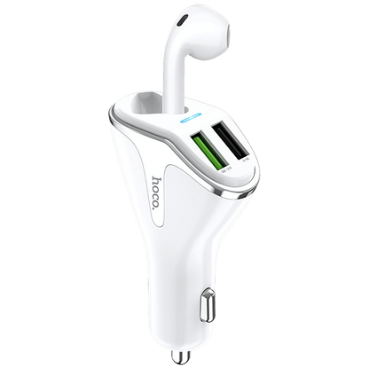 hoco. Auto punjač sa bežičnom slušalicom, QC,2 x USB, 3.1 A,bijela - E47 Traveller White