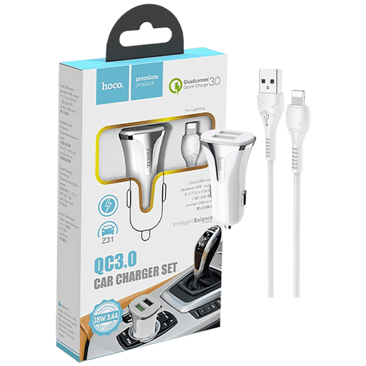 hoco. Auto punjač sa Lightning kabelom, QC, 2 x USB,  3.1 A - Z31 Universe double port, Lightning