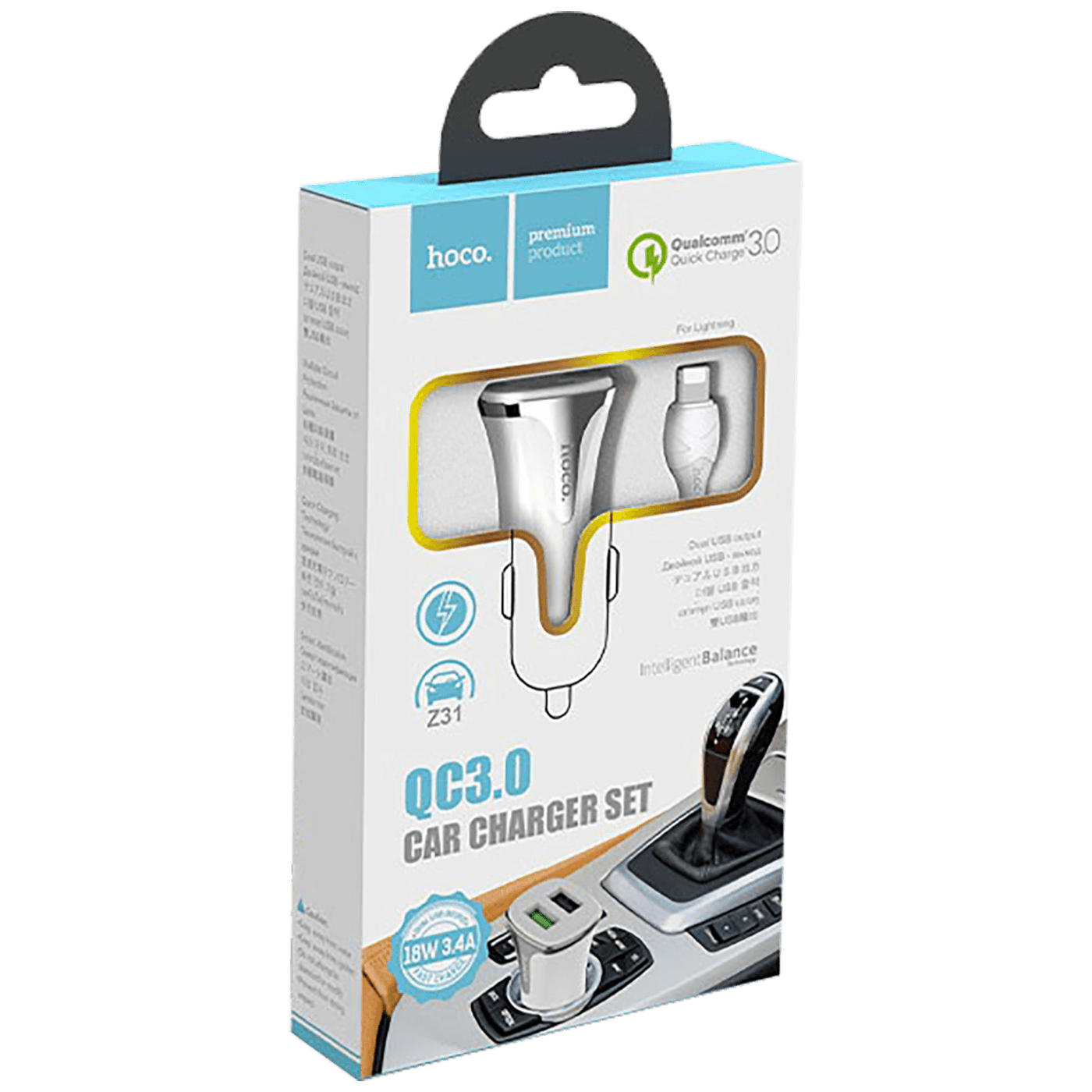 hoco. Auto punjač sa Lightning kabelom, QC, 2 x USB,  3.1 A - Z31 Universe double port, Lightning