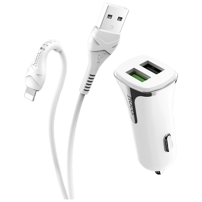 hoco. Auto punjač sa Lightning kabelom, QC, 2 x USB,  3.1 A - Z31 Universe double port, Lightning