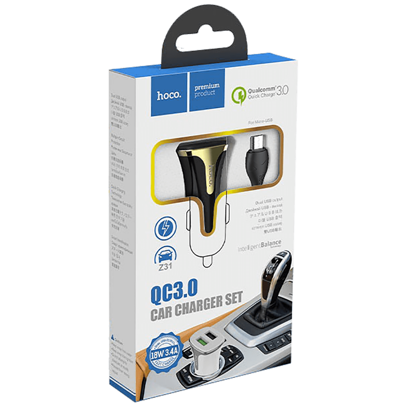 hoco. Auto punjač sa microUSB kabelom, QC, 2 x USB,  3.1 A - Z31 Universe double port, microUSB