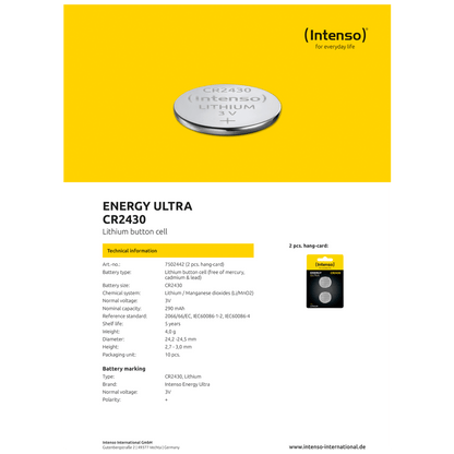 (Intenso) Baterija litijska, CR2430/2, 3 V, dugmasta, blister  2 kom