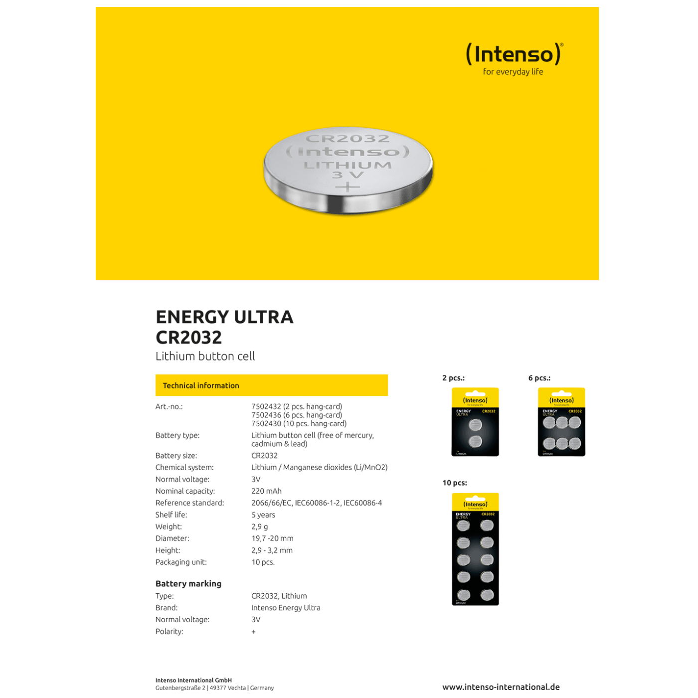 (Intenso) Baterija litijska, CR2032/10, 3 V, dugmasta, blister  10 kom