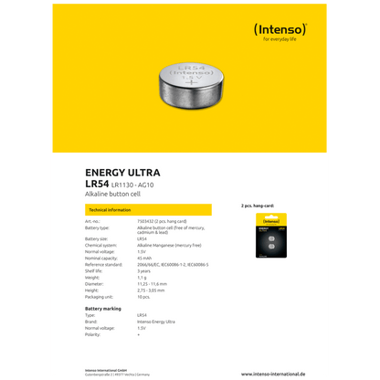 (Intenso) Baterija alkalna LR54/2, 1,5V dugmasta, blister 2 kom