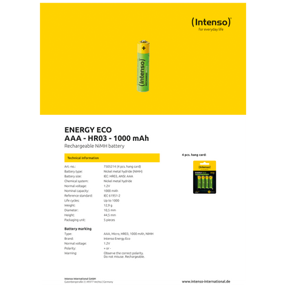 (Intenso) Baterija punjiva AAA / HR03, 1000 mAh, blister 4 kom - AAA / HR03/1000