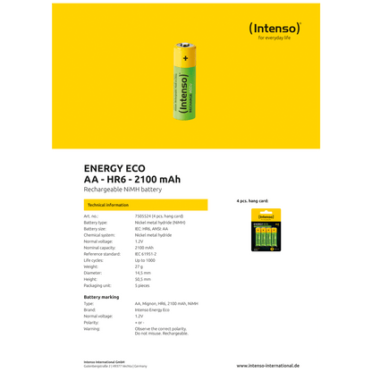(Intenso) Baterija punjiva AA / HR6, 2100 mAh, blister 4 komada - AA / HR6/2100