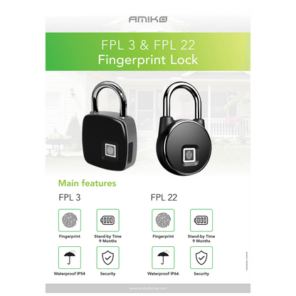 Amiko Lokot/Katanac sa otiskom prsta ( fingerprint ), IP54 - FPL-3
