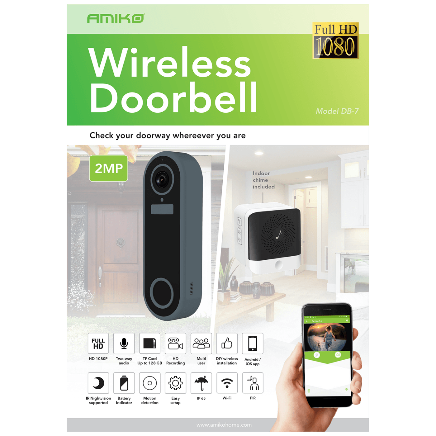 Amiko Home Bežični video interfon, DB7  - DB7 WiFi DoorBell