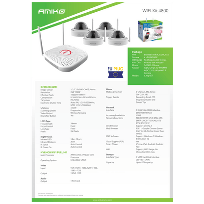 Amiko Home Set za video nadzor, 9ch, 4 x kamera, 2.0 Mpixel, WiFi - CCTV KIT 4800