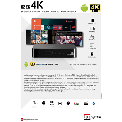 TELE System Prijemnik combo, Android , DVB-S2/T2, 4K, HEVC/10 bit - TS UP4K