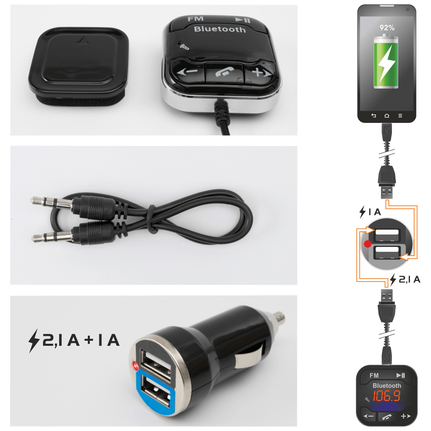 SAL FM modulator 5in1, BT handfree, 12V/24V, 2.1A punjač - FMBT 94