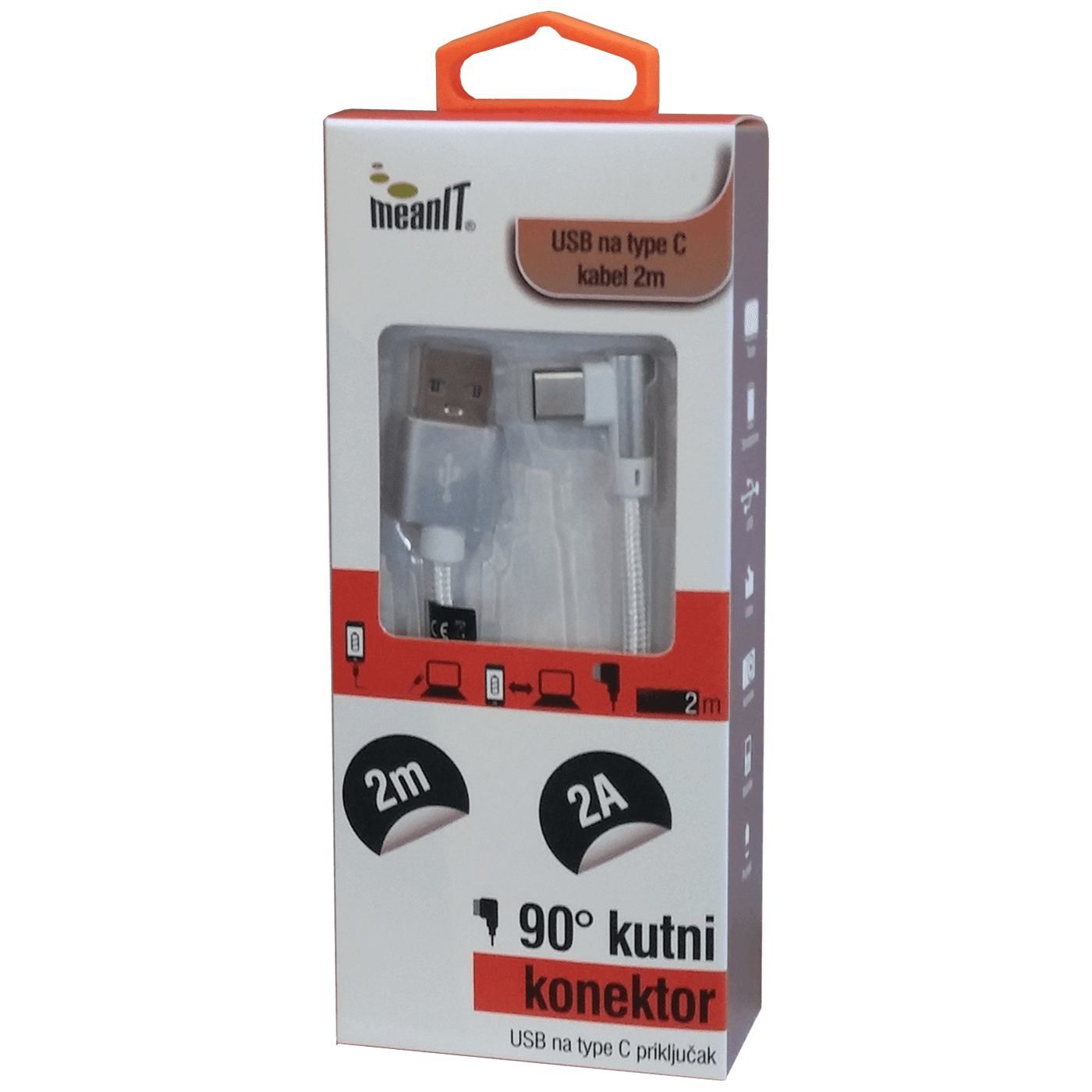 MeanIT USB kabl za smartphone USB type C, kutni 90°, 2 A - Kabel USB type C, 90°