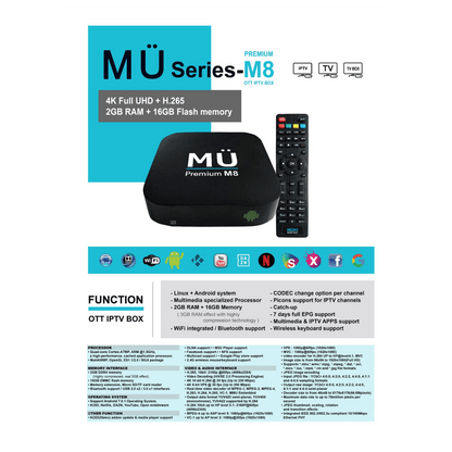 MediaLink Prijemnik IPTV@Linux Stalker+Android, UHD/4K, BT, WiFi, 2GB - MÜ M8