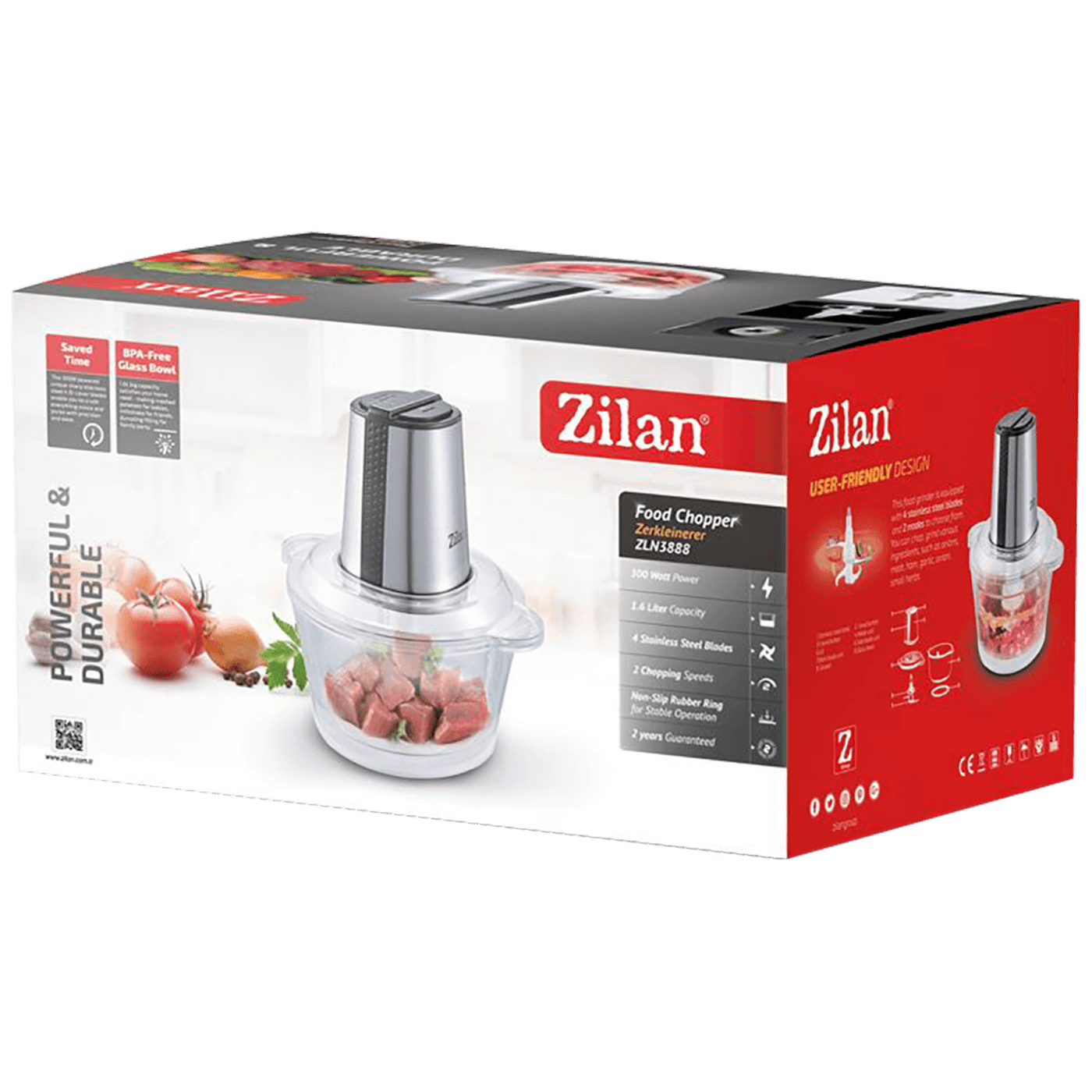 Zilan Sjeckalica, staklena posuda 1.6 lit., dupli noževi, 300 W - ZLN3888