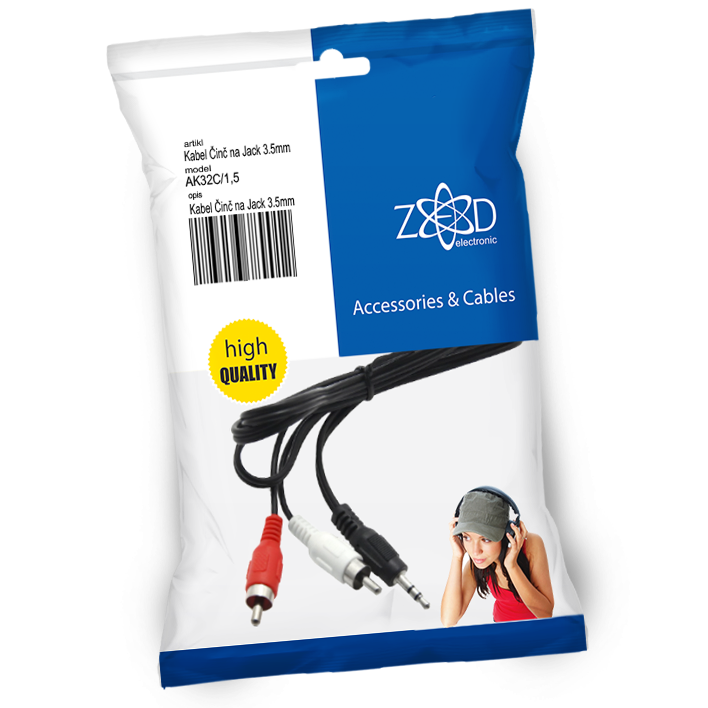 ZED electronic Činč na Jack 3.5mm kabl, dužina 1.5 met. - AK32C/1,5