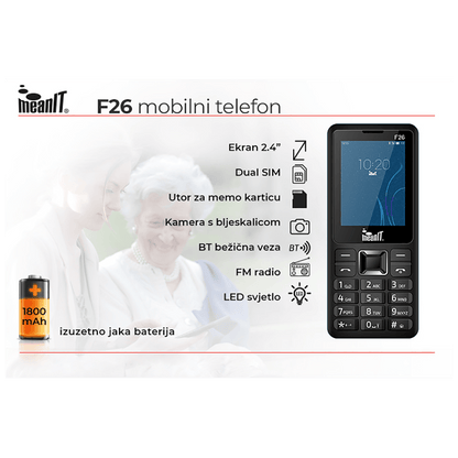 MeanIT Mobilni telefon , 2.4"" zaslon, Dual SIM, BT, FM radio, crna - F26 Black