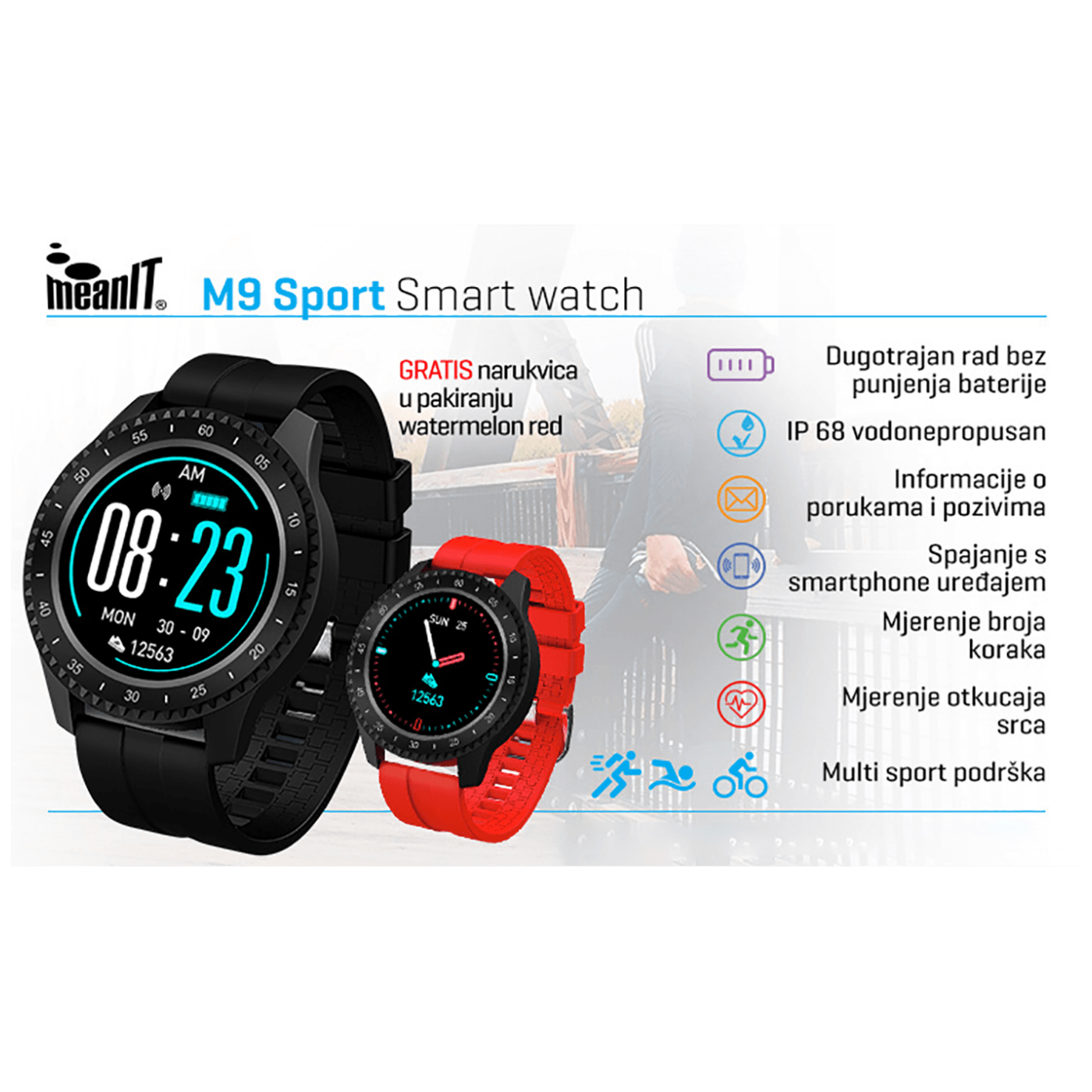 MeanIT Sat pametni, sport, vodootporan IP68 - M9 Sport