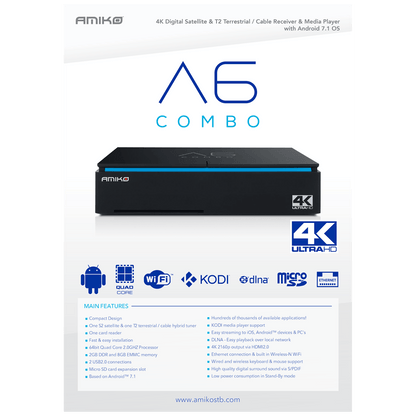 Amiko Prijemnik combo, Android 7.1, DVB-T2/S2/C, 4K, IPTV - A6 COMBO