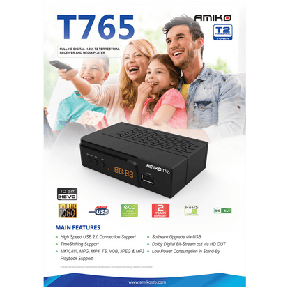 Amiko Prijemnik zemaljski, DVB-T2, H.265, Media Player,USB - T765