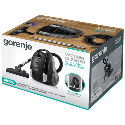 Gorenje Usisavač sa vrećicom, 1600 W, COMPACT MIDI - VC1611CMBK