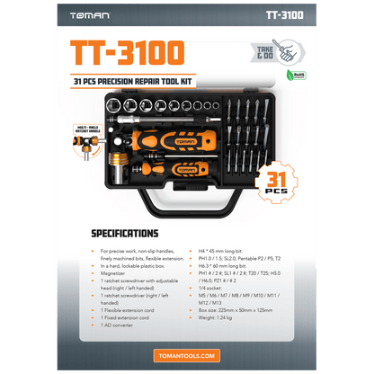 Toman Set alata, za precizne popravke,  31 kom - TT-3100