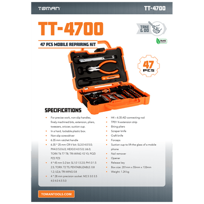 Toman Set alata, mobilni montažni komplet, 47 kom. - TT-4700