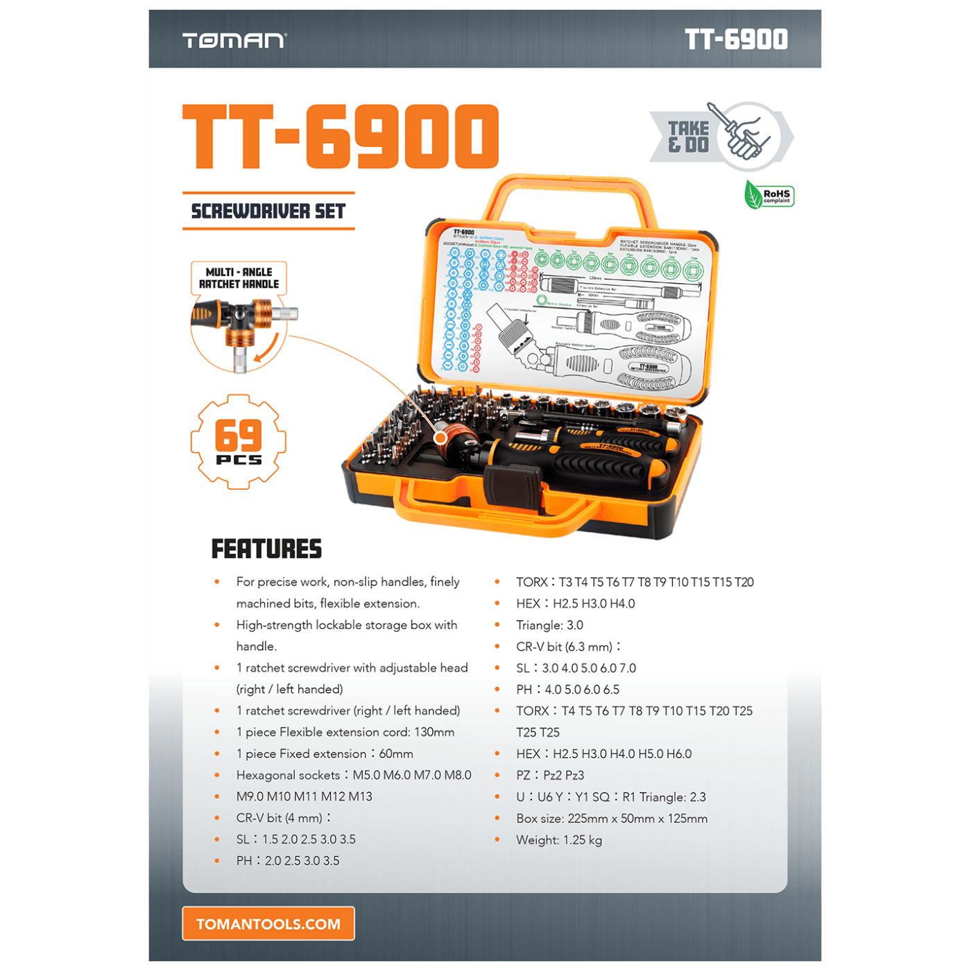 Toman Set alata, profesionalni komplet, 69 kom - TT-6900