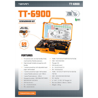 Toman Set alata, profesionalni komplet, 69 kom - TT-6900