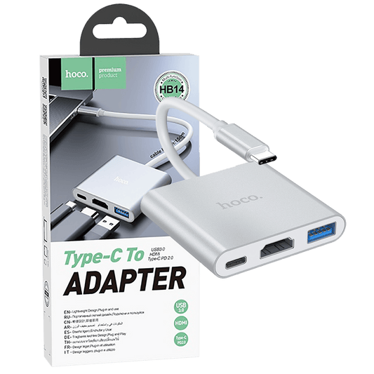 hoco. Konverter USB HUB type C to USB3.0/HDMI/PD - HB14 Easy use